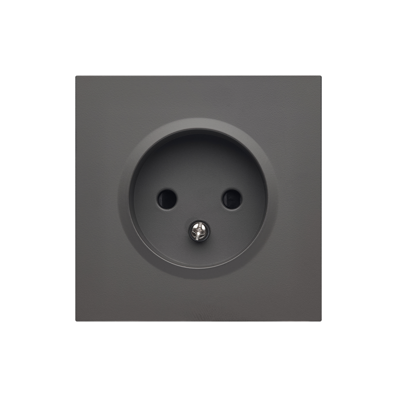 Front panel of a single socket without grounding, midnight gray