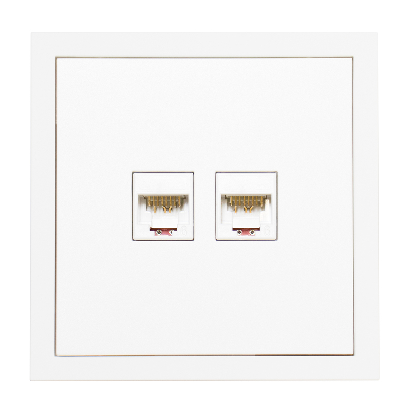Фронтальна панель розетки подвійної комп'ютерної, матовий білий