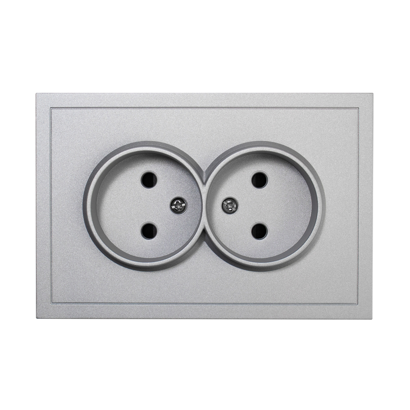 Фронтальна панель розетки подвійної без заземлення Quadrant, матовий алюміній