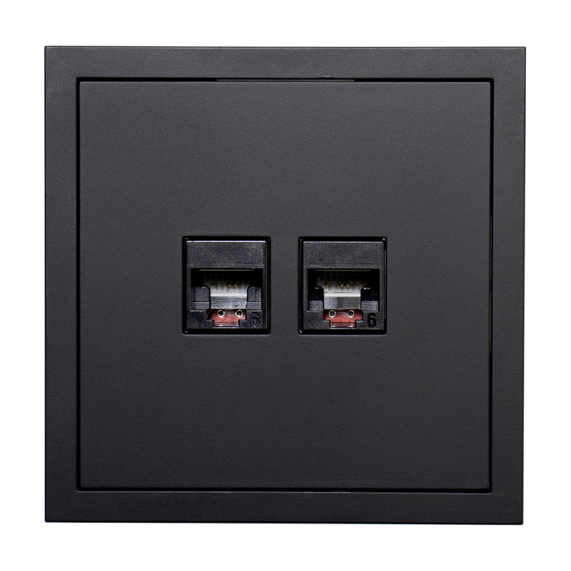 Фронтальна панель розетки подвійної комп'ютерної, матовий чорний