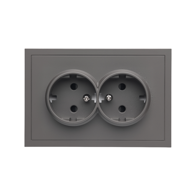 Front panel of a double socket with grounding Quadrant, midnight gray