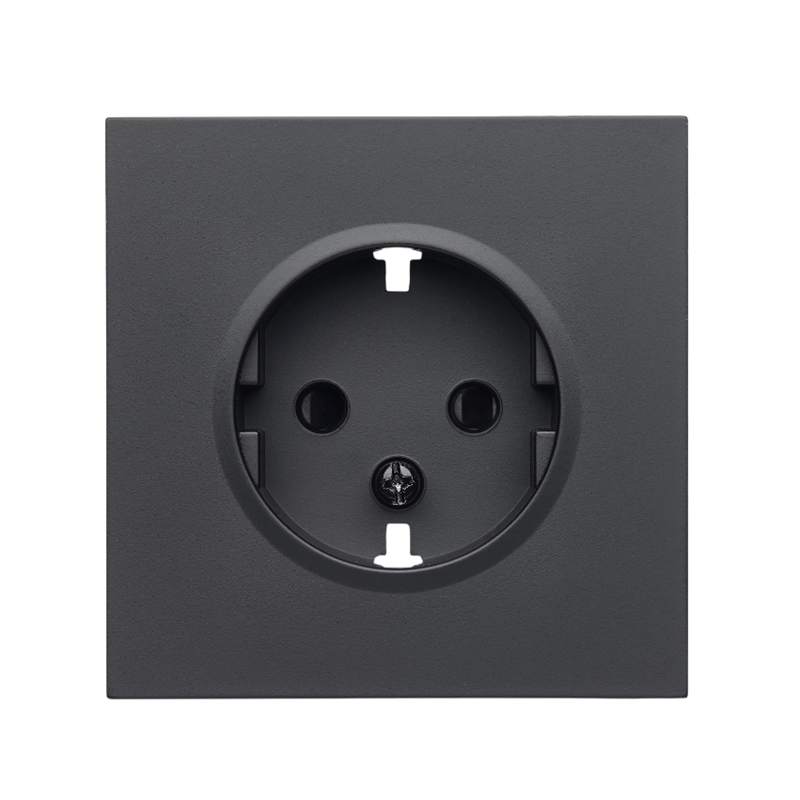 Front panel of a single socket with grounding, matte black