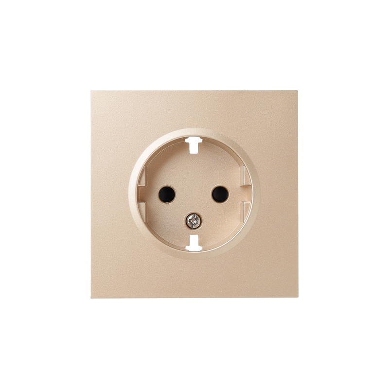 Front panel of a single socket with grounding, soft aurum