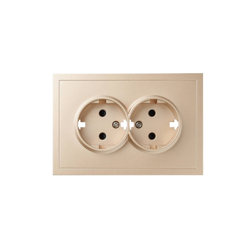 Front panel of a double socket with grounding Quadrant, soft aurum