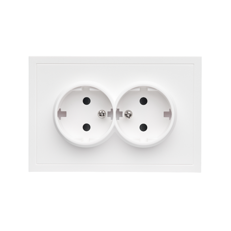 Front panel of a double socket with grounding Quadrant, matte white