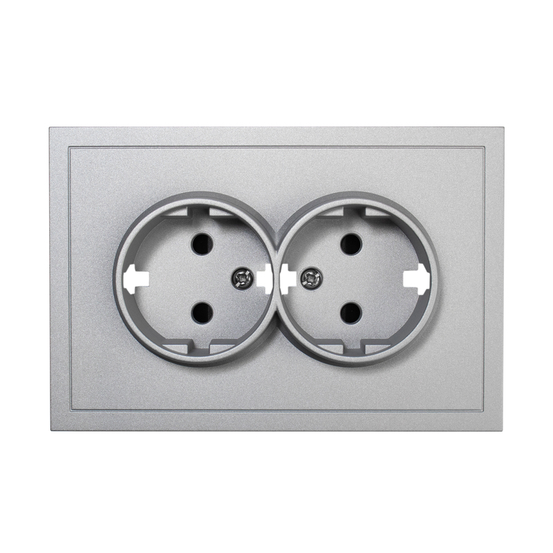 Фронтальна панель розетки подвійної із заземленням Quadrant, матовий алюміній