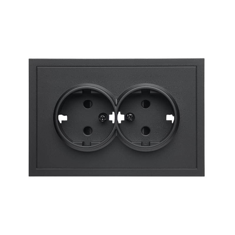 Front panel of a double socket with grounding Quadrant, matte black