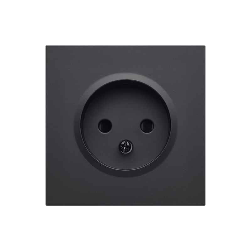 Front panel of a single socket without grounding, matte black