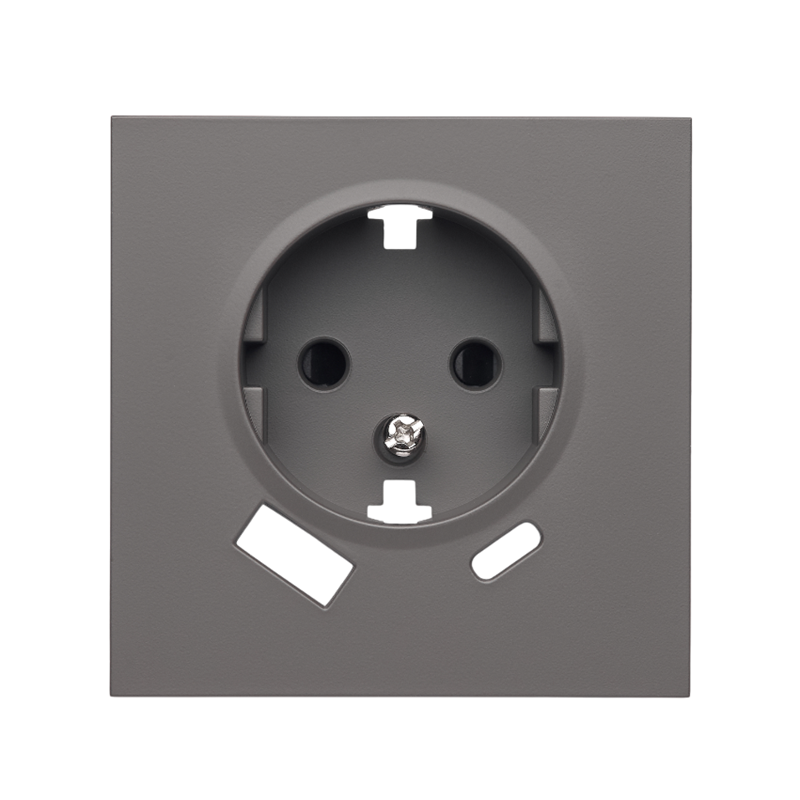 Front panel of a single socket with grounding and two USB (type A+C), midnight gray